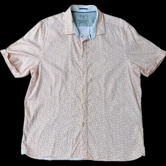 Ted Baker London Mens Orange Mybow Mini Leaf Print SS Shirt - Size 7 (Large) - Picture 2 of 12